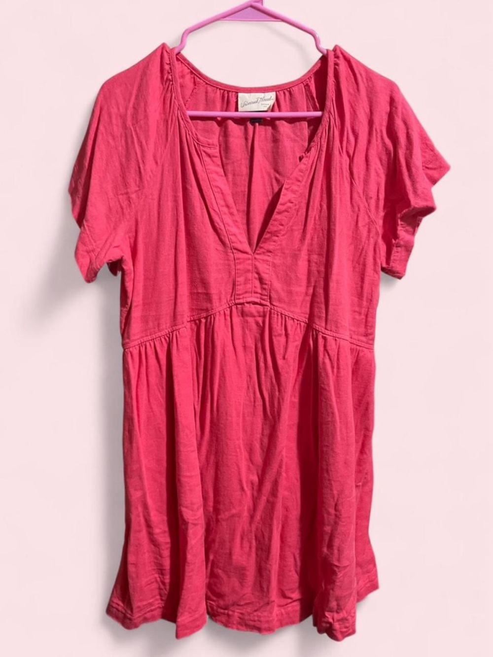 Universal Thread Bright Pink V-Neck Short Sleeve Babydoll Dress